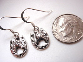 Horse Portrait Framed in Horseshoe Earrings 925 Sterling Silver Dangle s... - $17.09