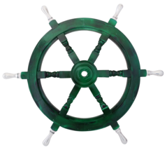 Nautical Handcrafted 24&quot; Green Wooden Ship Wheel with Aluminium Handle - £64.91 GBP