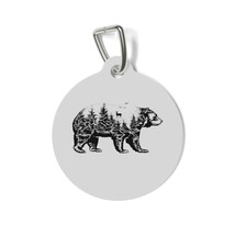 Personalized Round Pet Tag, Forest Landscape Design, White Metal, 1&quot; - £13.84 GBP