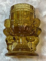 Vintage Glass Toothpick Holder Amber Color Cherubs Holding Wine Glass Barrel? - £9.02 GBP