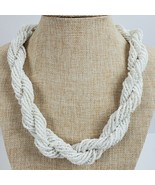 Vintage Tribal Native Glass Seed Bead White Rope Style STATEMENT Necklac... - $14.00