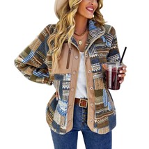 Women&#39;S Fleece Jacket Tribal Aztec Print Long Sleeve Button Down Shacket Jacket  - £46.42 GBP