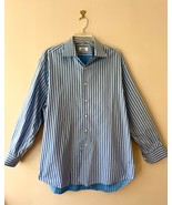 Fray for Neiman Marcus Sz L 17 Blue Striped Dress Shirt Stretch Long Sleeve - €64,75 EUR