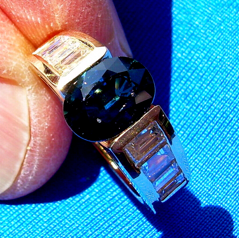 Earth mined Sapphire Diamond Engagement Ring 4 carat Deco Style Solitaire 18k Item image 13