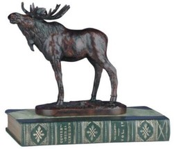 Sculpture MOUNTAIN Lodge Standing Moose on Book Resin Hand-Cast Hand-Painted - £215.02 GBP