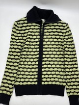 St John Sport Knit Cardigan Green Black Sweater Small Long Sleeve Wool Zip - £34.17 GBP