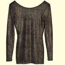 Caché Metallic Gold Lurex Long Sleeve Stretch Top XS NWT Black Gold Shimmer - $32.99