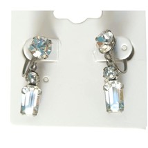 Vintage Baguette &amp; Round Cut Rhinestones Dangle Earrings Silver Tone Scr... - $20.00