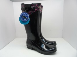 Puddletons Women&#39;s Classic Tall Rain Winter Boot PC101V Black/Pink Victorian 7M - £34.16 GBP