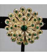 Vintage Gold Tone Flower  W/ Green Rhinestones On Cascading Petals 1-3/4... - $707.79 MXN