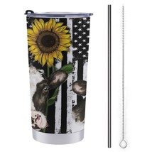 Mondxflaur American Flag Cow Steel Thermal Mug Thermos with Straw for Co... - $20.98