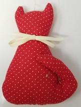 Christmas Ornament Cat Tail 1970s Handmade Fabric White Dot Red Sitting Vintage  - £12.14 GBP