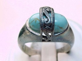 Vintage Genuine TURQUOISE RING in Sterling Silver - Size 6 - £36.19 GBP