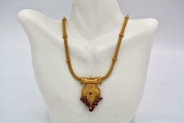 23K Yellow Gold Handmade Indian Filigree Ruby Cabochon Necklace 14.5&quot; 22.3 grams - £1,836.17 GBP