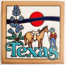 Texas Ceramic Tile Trivet Vintage Handmade USA 6x6&quot; Masterworks Art Tiles E79 - £23.63 GBP