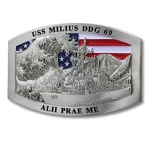USS MILIUS DDG-69 3&quot; BELT BUCKLE - $49.99