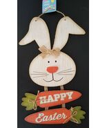Easter Hanging Wall Decor Glittery Bunny &amp; Carrots ‘Happy Easter’ 16”Hx9... - $3.46