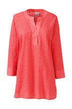 Lands End Women&#39;s 3/4 Sleeve Eyelet Popover Top Clear Coral New - £19.65 GBP