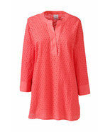 Lands End Women&#39;s 3/4 Sleeve Eyelet Popover Top Clear Coral New - $473.55 MXN