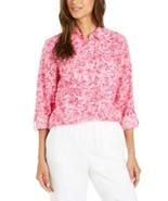 $70 Charter Club Petite Printed Button-Front Roll-Tab-Sleeve Top Petite ... - $23.51