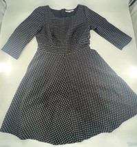 Boden Dress Womens Size 8 R Black Gray Polka Dots Wool Blend Flare Midi ... - $45.50