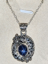 Natural Blue Star Sapphire Dragonfly Pendant in Platinum Over Sterling 20&quot; Chain - £78.59 GBP