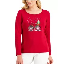 Karen Scott Womens L New Red Amore Christmas Bike Top NWT DA54 - £14.93 GBP