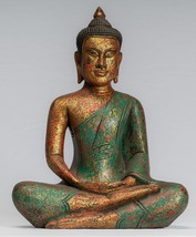Antigüedad Khmer Estilo Madera Buda Sentado Estatua Dhyana Meditación Mudra - £324.89 GBP
