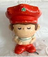 Vintage 1997 Boy Bank 6&quot; Red Hat Freckles Patting Stomach Berries Hard P... - $12.21 CAD