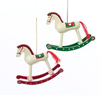 Kurt Adler Set Of 2 Holiday Toys Series Wooden Toy Rocking Horse Xmas Ornaments - £23.08 GBP