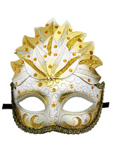 White Gold Venetian Mask Masquerade Mardi Gras Leaf Cascade Crystal - $12.86