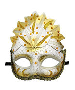 White Gold Venetian Mask Masquerade Mardi Gras Leaf Cascade Crystal - £10.24 GBP
