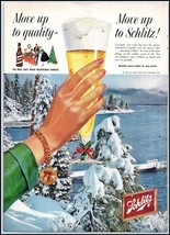 1958 Schlitz Beer PRINT AD Lady Holding Beer Christmas &amp; Snow Covered La... - $9.49