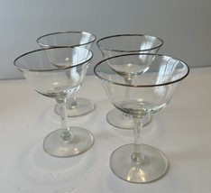 Mid Century Set of 4 Platinum/Silver Rim Water Glasses Optic Bowl,Plain Stem EUC - £39.56 GBP