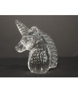 Art Glass Unicorn Head Paperweight with Controlled Bubbles Clear - £9.59 GBP