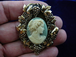 (CS6-2) WOMAN Hair up green + ivory CAMEO Pin Jewelry brooch PENDANT necklace - $28.97