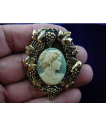 (CS6-2) WOMAN Hair up green + ivory CAMEO Pin Jewelry brooch PENDANT nec... - £23.08 GBP