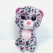 TY Beanie Boo Tasha Grey Pink Leopard Plush Glitter Eyes 6&quot; Stuffed Animal - £9.48 GBP