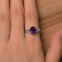 925 Sterling Silver 5.25CT purple Amethyst Ring anniversary Feb birthstone - £69.07 GBP