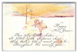 Baby Ice Skating Happy New Year Poem 1920 DB Postcard U11 - £3.92 GBP