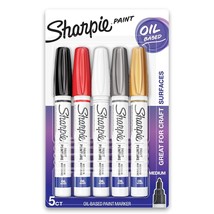 SHARPIE Oil-Based Paint Markers, Medium Point, Assorted &amp; Metallic Colors, 5 Cou - £19.97 GBP