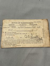 WWII Ephemera Notice Of Classification 1943 draft 4-F unfit Draft Card - $21.15