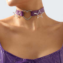 Purple Polystyrene &amp; Silver-Plated Star Heart Choker Necklace - £11.18 GBP