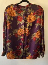 Ellen Tracy Linda Allard 100% Silk Top Blouse Purple Orange Red Floral S... - £33.64 GBP