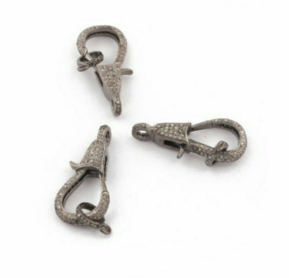 1Pc Pave Diamond Handmade Lobster Lock Clasp Sterling Silver Jewelry loc... - $71.01