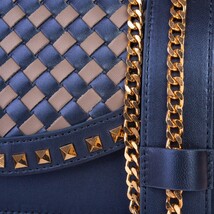 The Dosso Navy Blue and Beige Handwoven Leather Handbag image 3