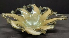 Murano Italy Handmade White Crystal Splash Stretch Pearl Luster Bowl 10&quot; - $123.75