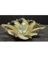 Murano Italy Handmade White Crystal Splash Stretch Pearl Luster Bowl 10&quot; - £97.77 GBP