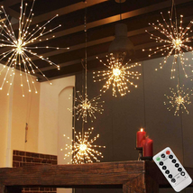 200LED Hanging Sphere Lights, Battery Operated Starburst 8 Modes Dimmable Remote - £19.15 GBP