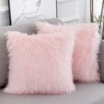 Wlnui Set Of 2 Pink Fluffy Pillow Covers New Luxury Series Blush Faux Fur - $32.94